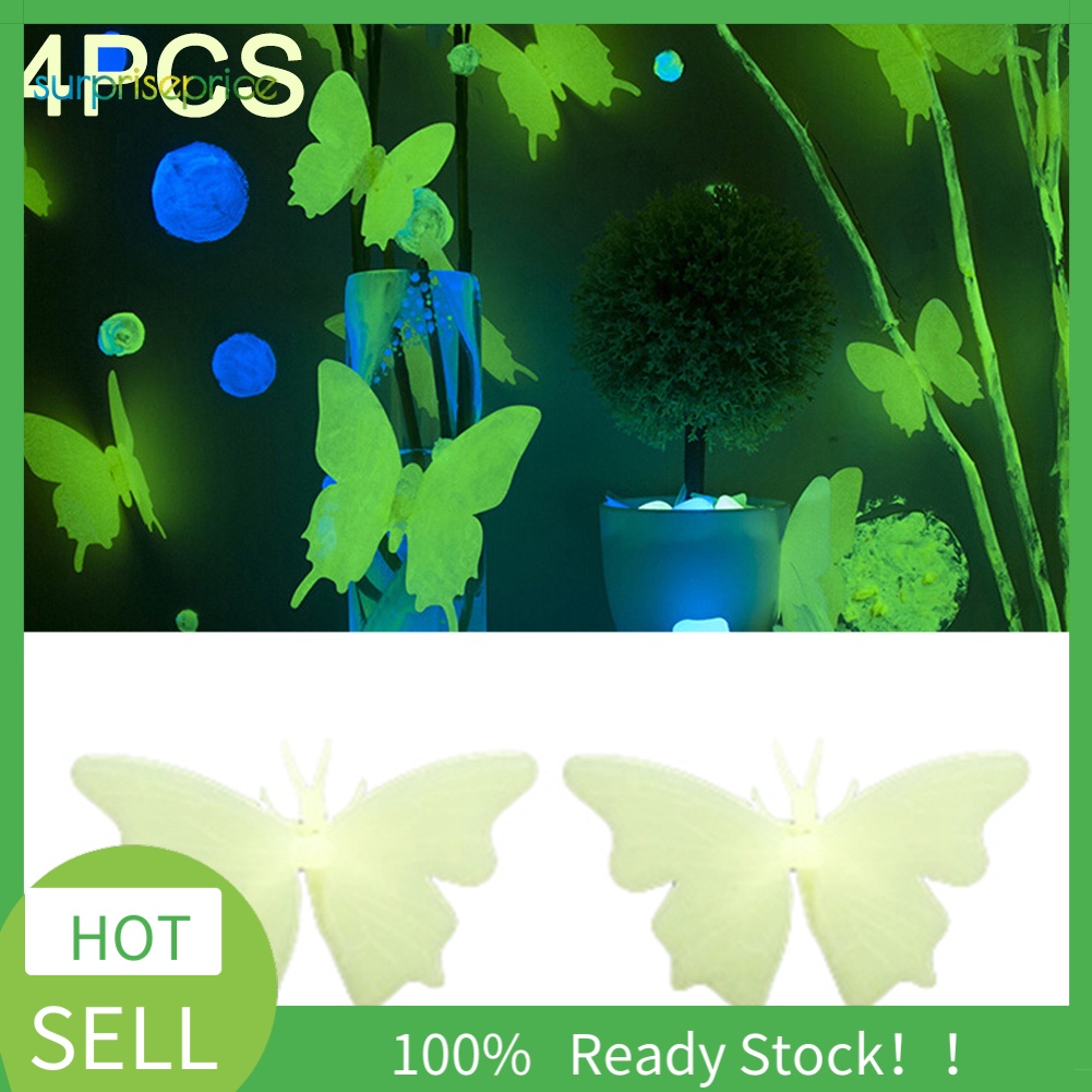 Bộ 4 Miếng Dán Tường Hình Bướm Dạ Quang Phát Sáng Trong Đêm Trang Trí Phòng Trẻ Em