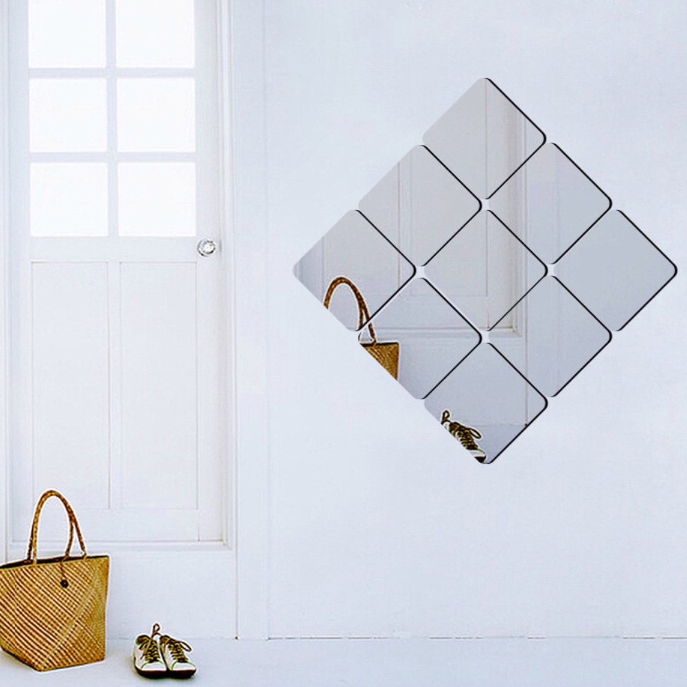 Set 6 Miếng Dán Tường Tráng Gương Hình Vuông Trang Trí Phòng Ngủ