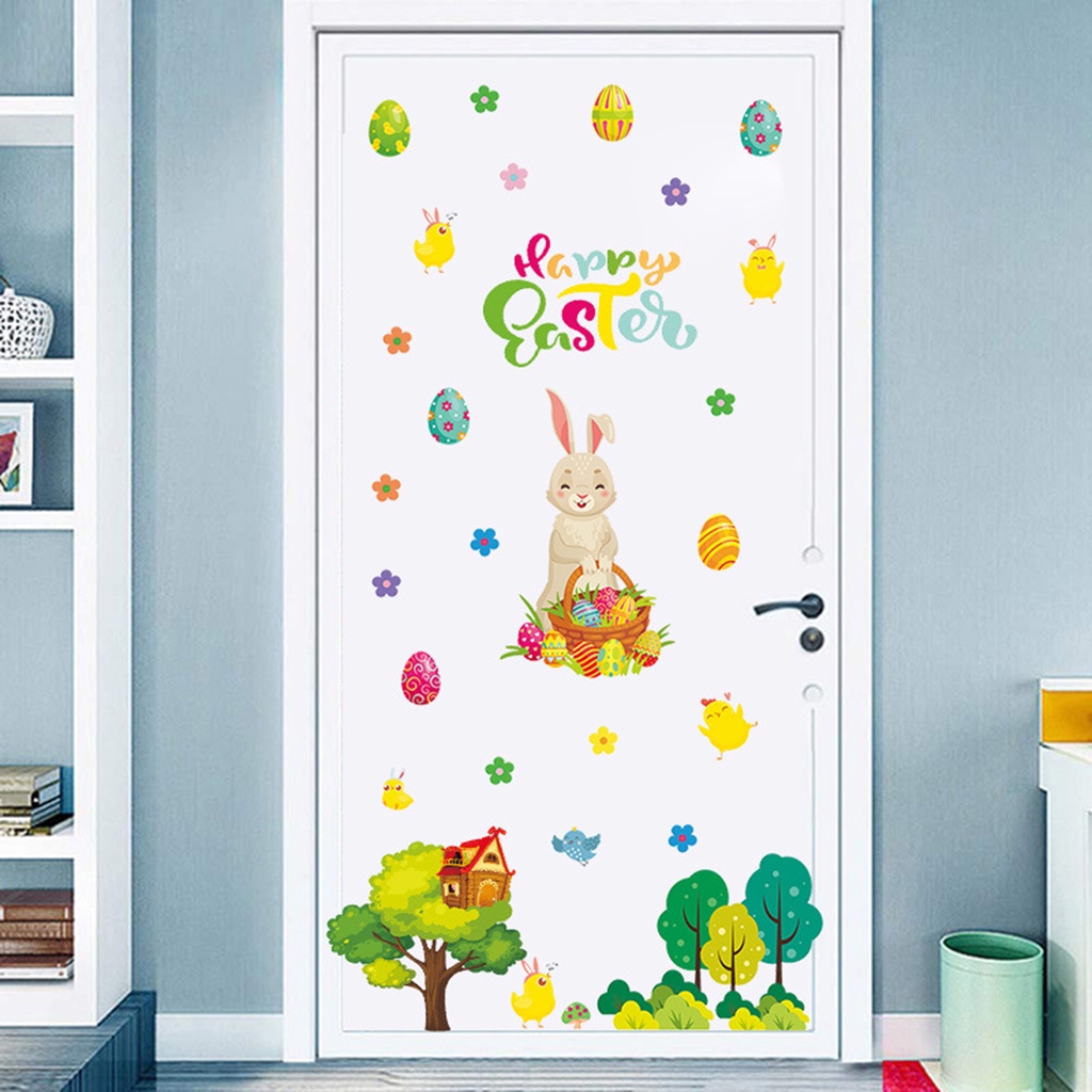 Miếng Dán Tường Bằng PVC Chống Thấm Nước Họa Tiết Thỏ Phục Sinh Độc Đáo