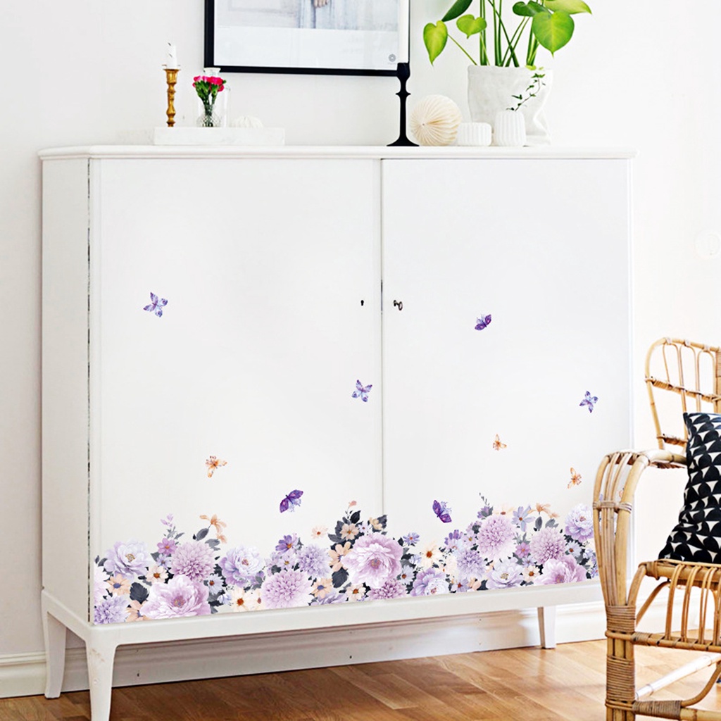 Miếng Dán Tường Bằng PVC Chống Thấm Nước Họa Tiết Hoa Và Bướm Độc Đáo Trang Trí Nhà Cửa DIY