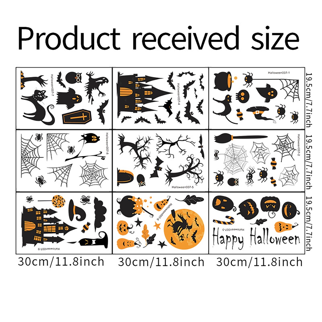 1 Bộ Nhãn Dán Tường Trong Suốt In Họa Tiết Bí Ngô Dơi Nhện Phù Thủy Có Thể Tháo Rời Trang Trí Nhà Cửa