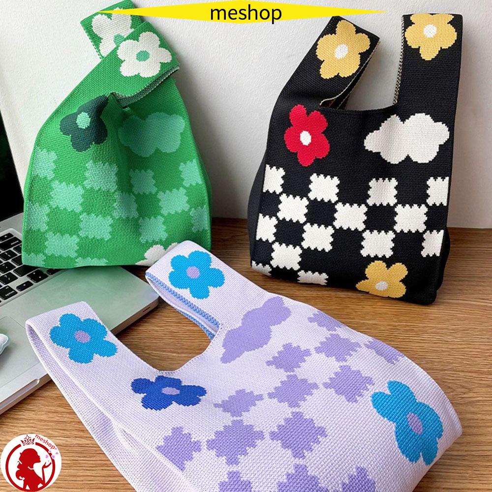 ME Túi Xách Đan Len Họa Tiết Ca Rô Thời Trang Dành Cho Nữ