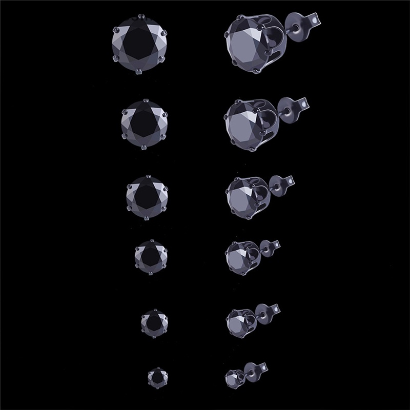 6 Đôi Bông Tai Hình Khối Tròn Bằng Thép Không Gỉ Màu Đen Thời Trang Cho Nam Và Nữ 3mm-8mm