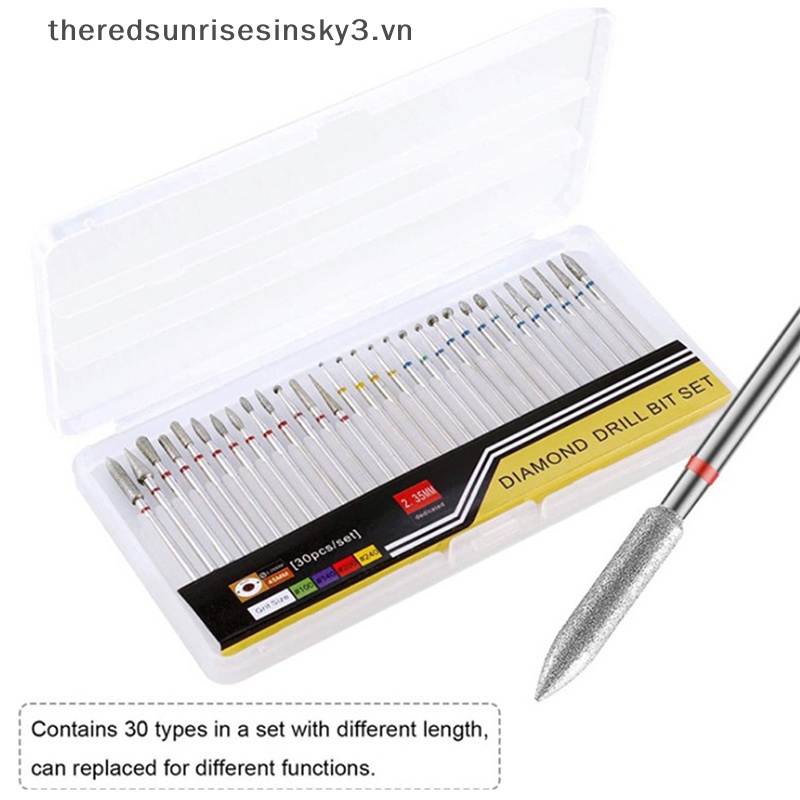 Bộ 30 Mũi Khoan Kim Cương 3 / 32 '' Cắt Móng Tay Thời Trang