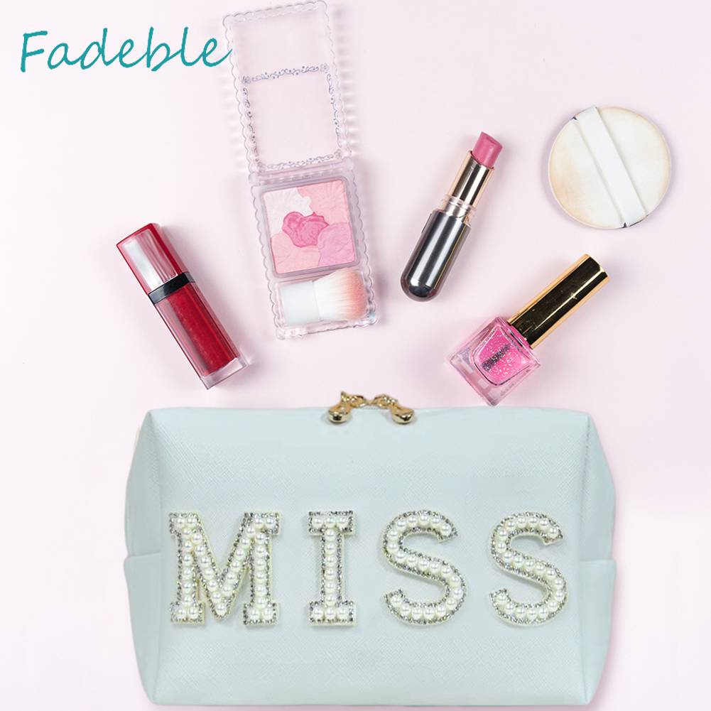 Túi Đựng Mỹ Phẩm Bằng Da PU In Chữ Nhỏ Gọn Tiện Dụng Mang Theo Du Lịch