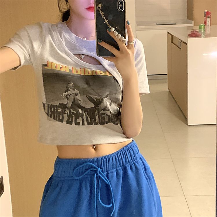 Áo Thun Cotton Ngắn Tay Giả Hai Lớp Dáng Ôm Thời Trang Cho Nữ