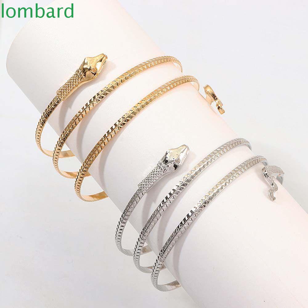LOMBARD Vòng Đeo Cánh Tay Ba Lớp Hình Rắn Bằng Kim Loại Đơn Giản Làm Quà Tặng Cho Nữ