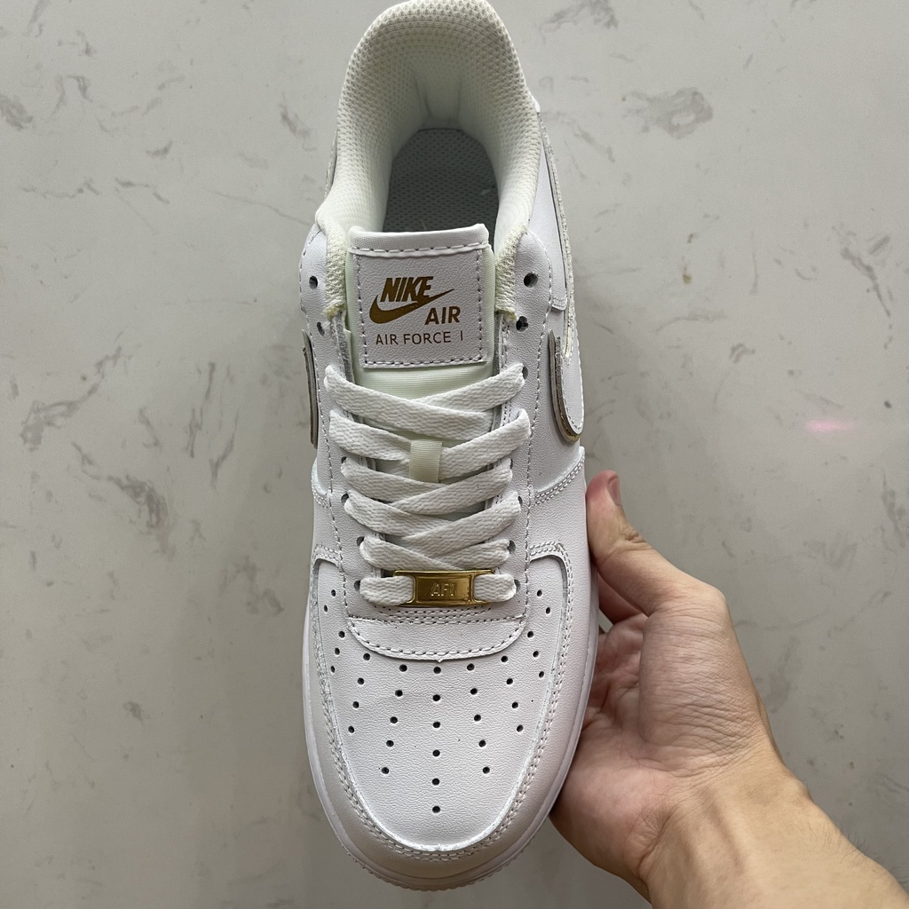 Giày AF1 07 Essential in White and Metallic Gold, AF1 Trắng Móc Vàng - Than.Shoes