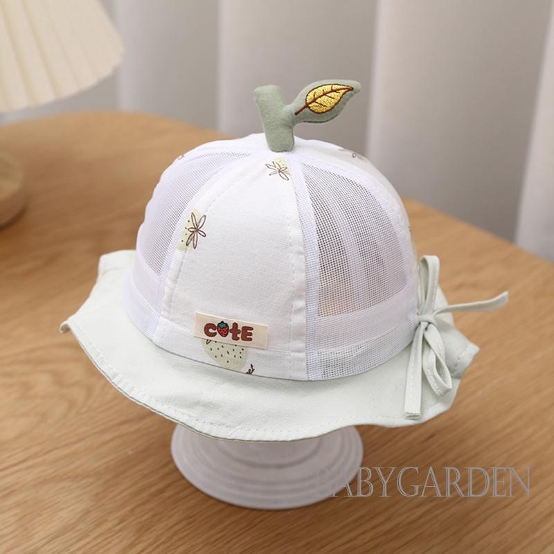 Nón Tai Bèo Rộng Vành Phối Lưới Họa Tiết Dâu Tây Có Thể Điều Chỉnh Dành Cho Bé 0-12 Tháng Tuổi