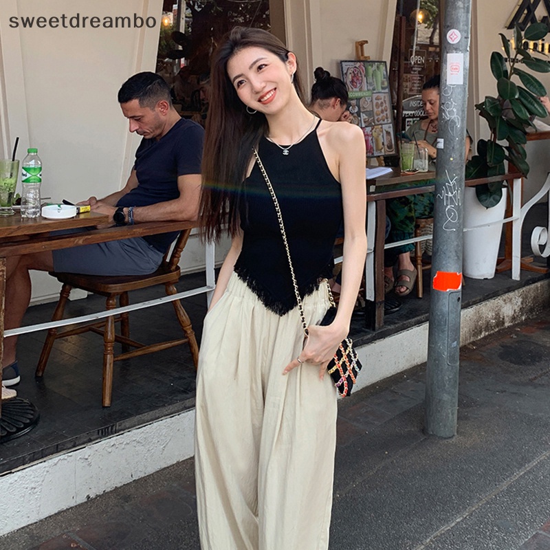 Áo Hai Dây Mùa Hè Áo hai dây Dệt Kim Tua Rua Áo ba lỗ mỏng không tay gợi cảm cho nữ drn