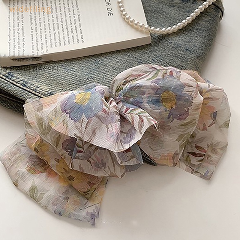 Kẹp Tóc Đính Nơ Vải Chiffon Cỡ Lớn In Họa Tiết Hoa Xinh Xắn Thời Trang Cho Nữ
