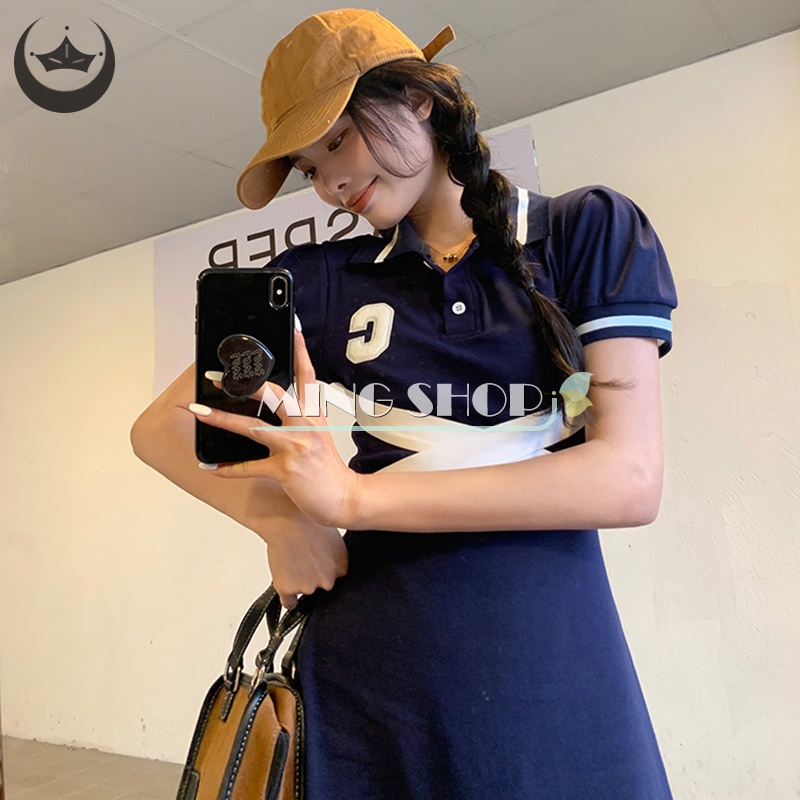 Đầm Mini Cổ Bẻ In Họa Tiết Chữ Đơn Giản Thời Trang Mùa Hè Cho Nữ