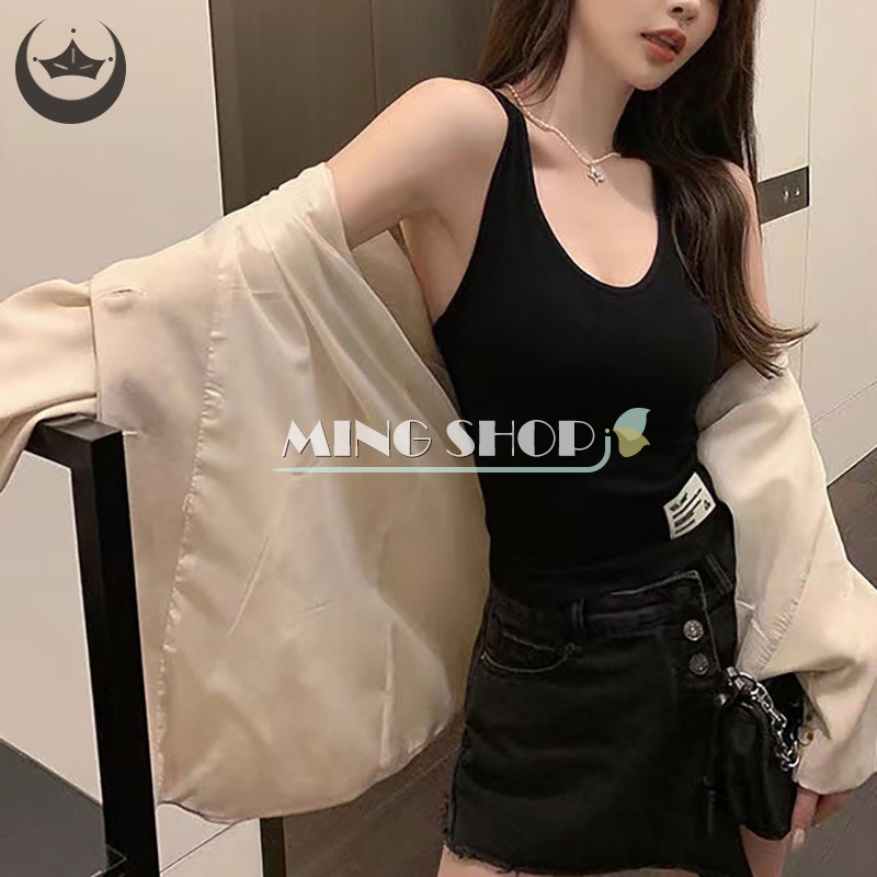 Áo Hai Dây Cổ Chữ U Có Mút Đệm Ngực Thời Trang Mùa Hè Quyến Rũ Cho Nữ