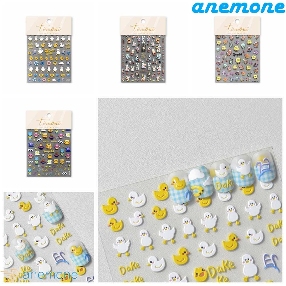 ANEMONE Miếng Dán Trang Trí Móng Tay Họa Tiết Hoạt Hình SpongeBob Dễ Thương Cho Nữ