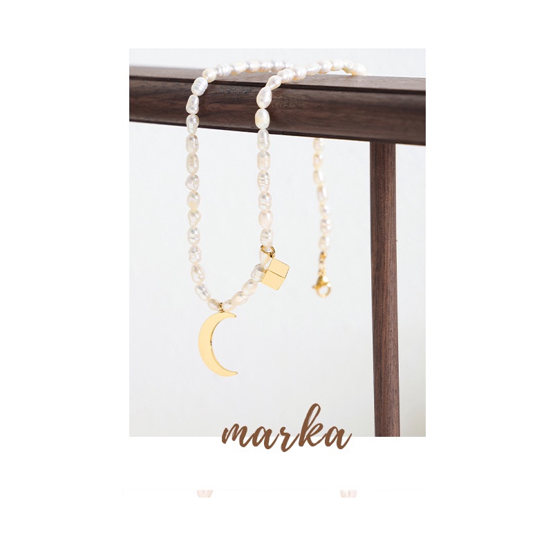 Vòng cổ Bằng Thép Titan Đính Ngọc Trai Tự Nhiên Không Màu Phong Cách Âu Mỹ Thanh Lịch Thời Trang Cho Nữ