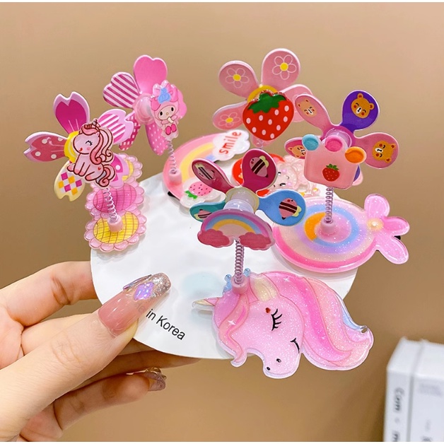Kẹp tóc chong chóng hình cối xay gió Bạch Tuyết, ngựa Pony, Công Chúa dễ thương dành cho bé