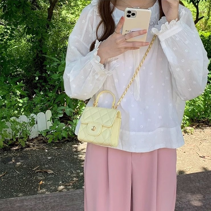 🔥 Túi đeo vai vuông nhỏ kết hợp với chuỗi 🔥 đá thời trang mùa hè 2023 mini túi màu vàng sữa gói cho sinh viên đi du lịch