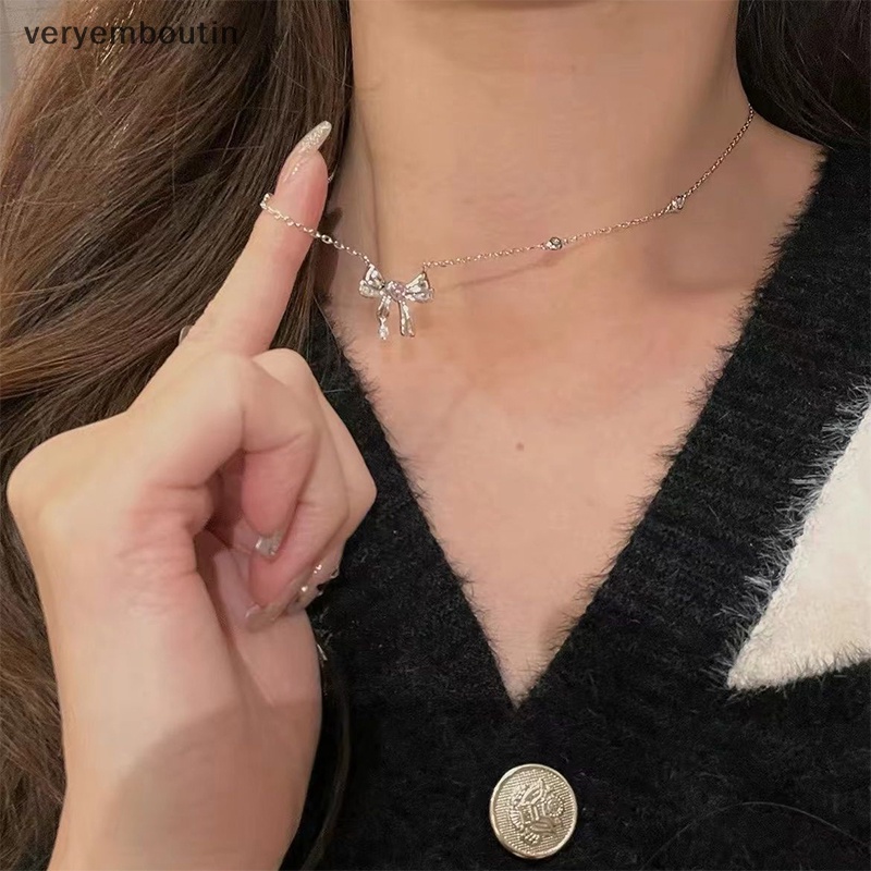 Dây Chuyền Bạc Mặt Hình Nơ / Trái Tim Đính Đá Zircon Màu Hồng Ngọt Ngào Thời Trang Cho Nữ