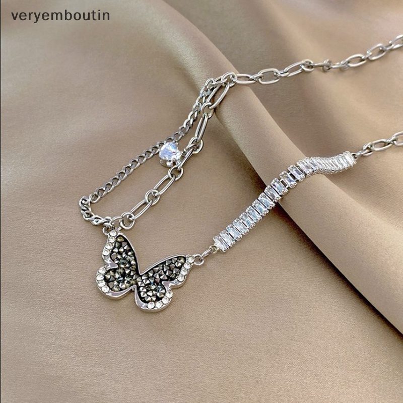 Vòng cổ Mặt Hình Bướm Đen Đính Đá Zircon Tinh Tế Cho Nữ