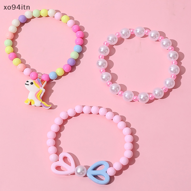 Set 3 Vòng Tay Hạt Xâu Chuỗi Hình Kỳ Lân Hoạt Hình Nhiều Màu Sắc Cho Bé