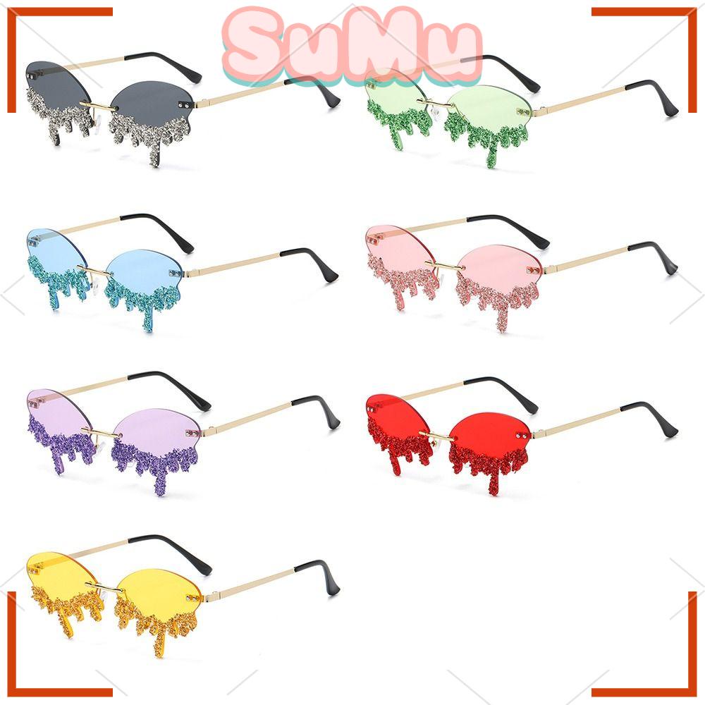 SUMU Kính Mát Hình Oval Đính Đá Lấp Lánh Hóa Trang Halloween Cho Nữ