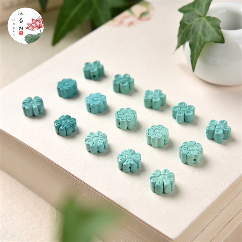 Phụ Kiện Hạt Đá Tự Nhiên Khắc Hình Hoa Mận / Bánh Trung Thu DIY