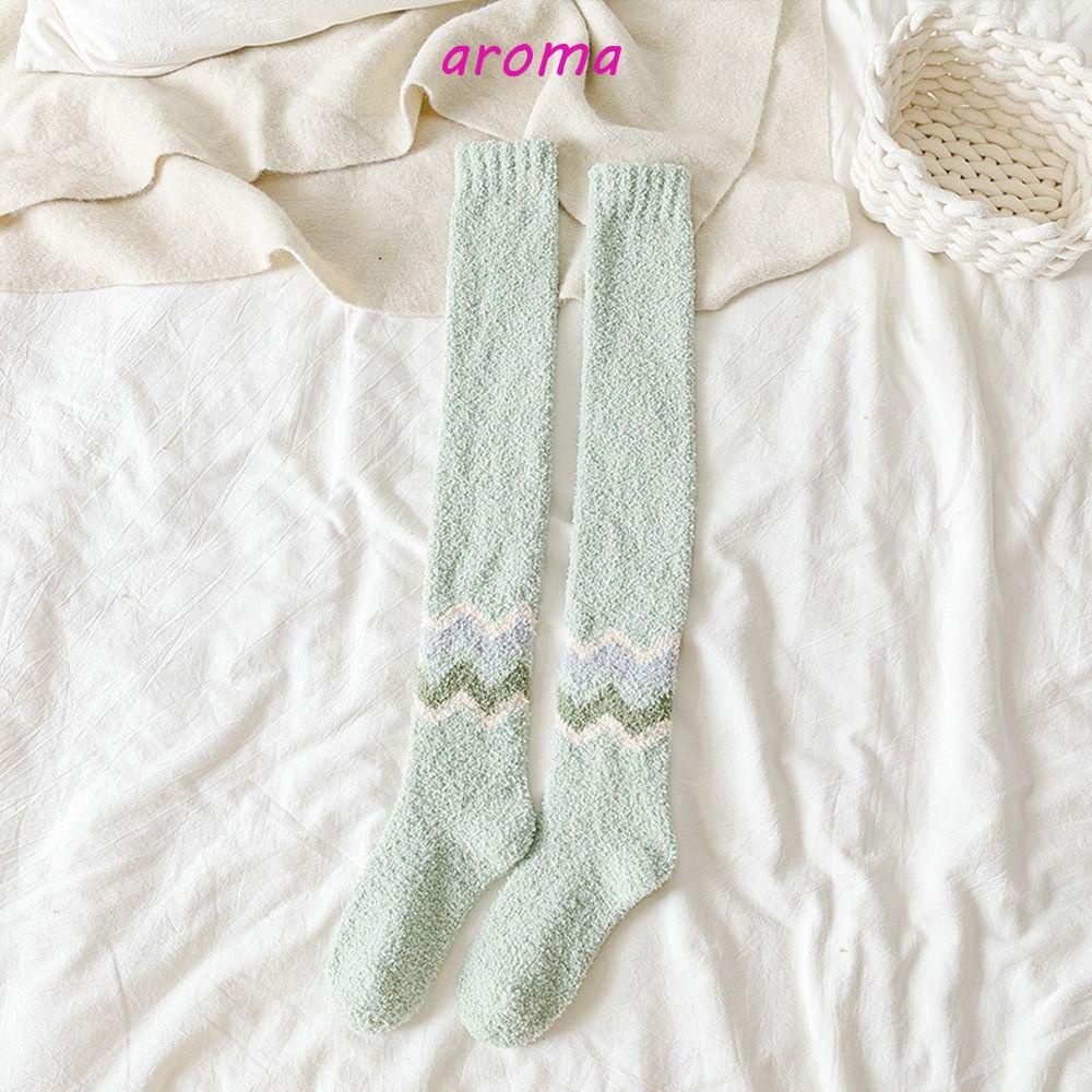 AROMA Vớ Nhung San Hô Mềm Mại Họa Tiết Kẻ Sọc Ngọt Ngào Cho Nữ