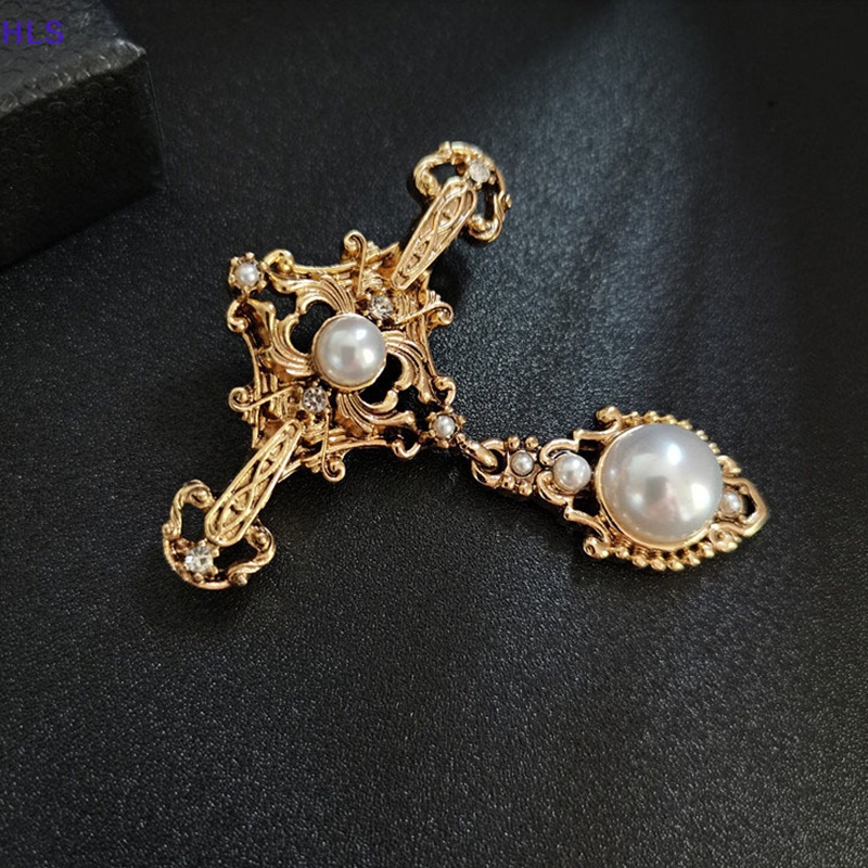 Ghim Cài Áo Hình Thánh Giá Đính Ngọc Trai Phong Cách Baroque Cổ Điển Dành Cho Nữ