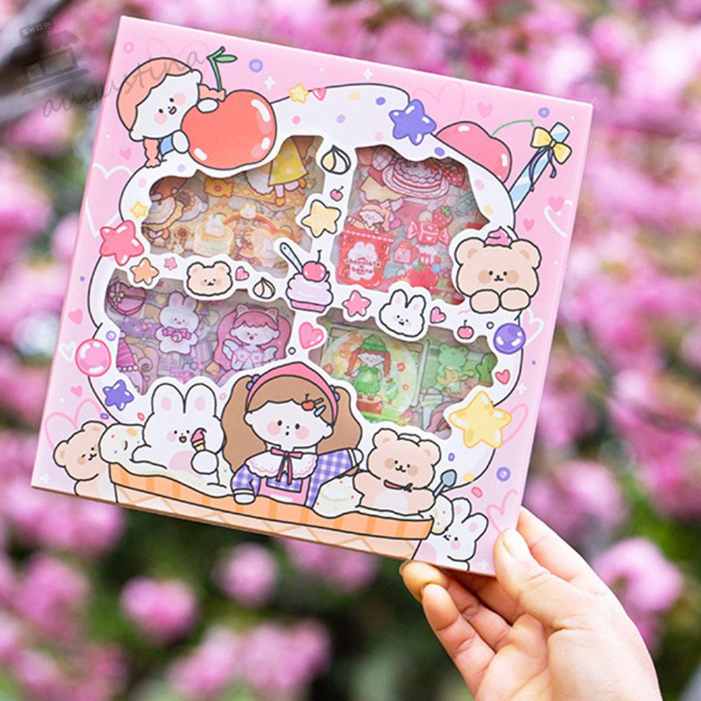 AUGUSTINA Nhãn Dán Trang Trí Nhật Ký / Album Ảnh Chống Thấm Nước Hình Gấu / Thỏ Dễ Thương
