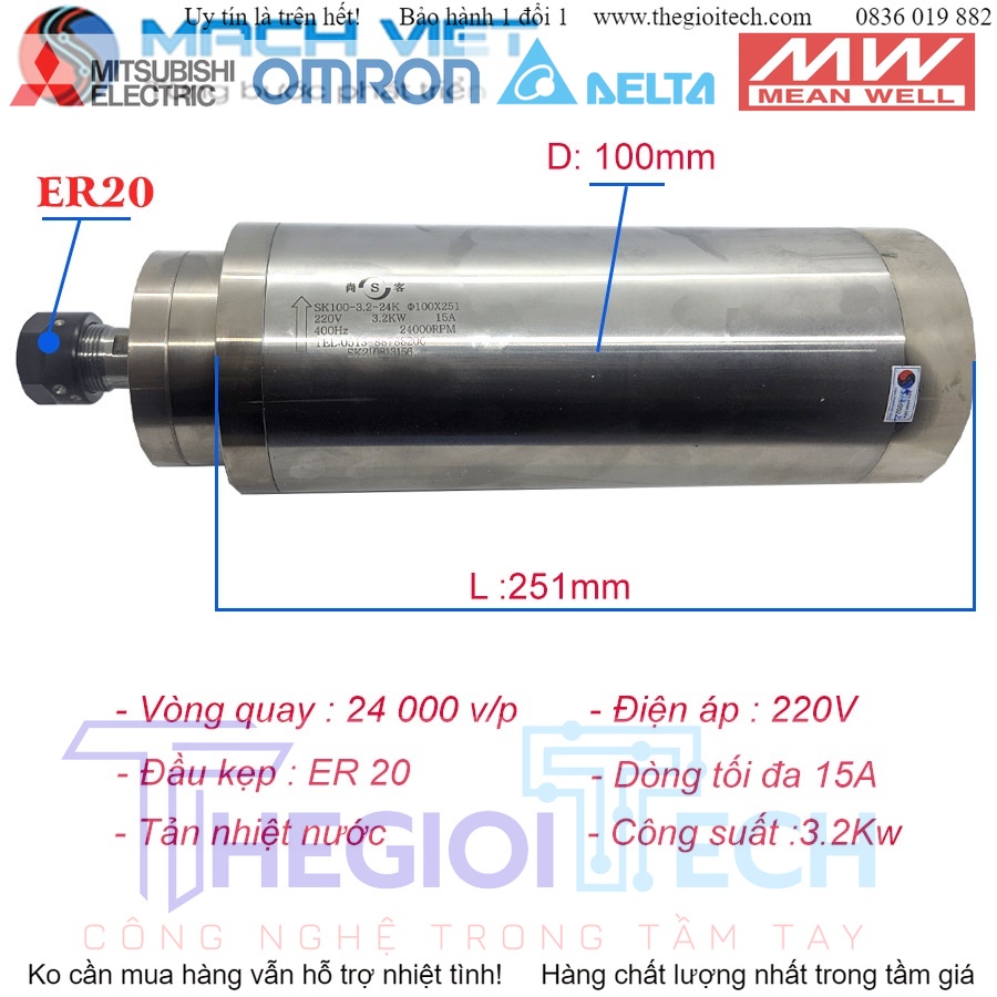 SPINDLE - CỦ ĐỤC CNC - CỦ ĐỤC VI TÍNH SK 3.2KW ER20