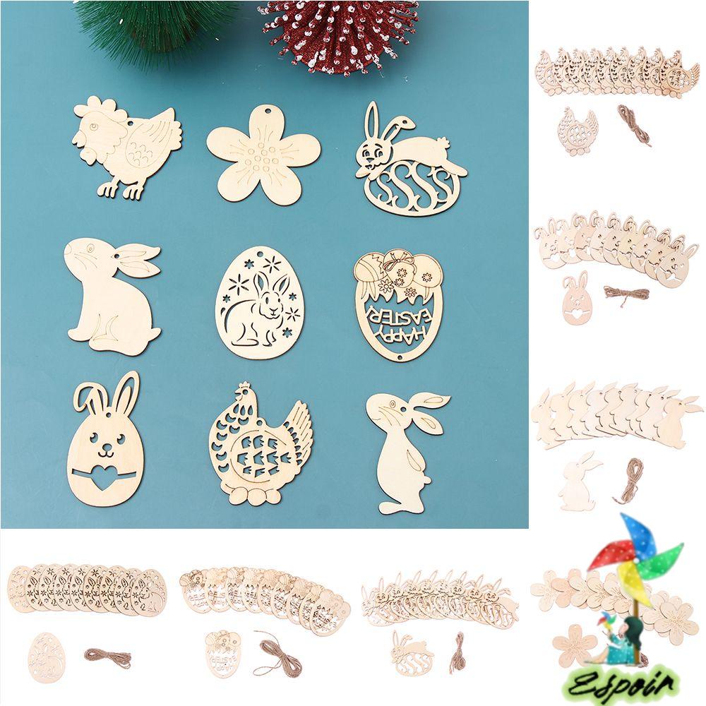 ESPO Set 10 Phụ Kiện Treo Trang Trí Bằng Gỗ Hình Thỏ Phục Sinh Dễ Thương