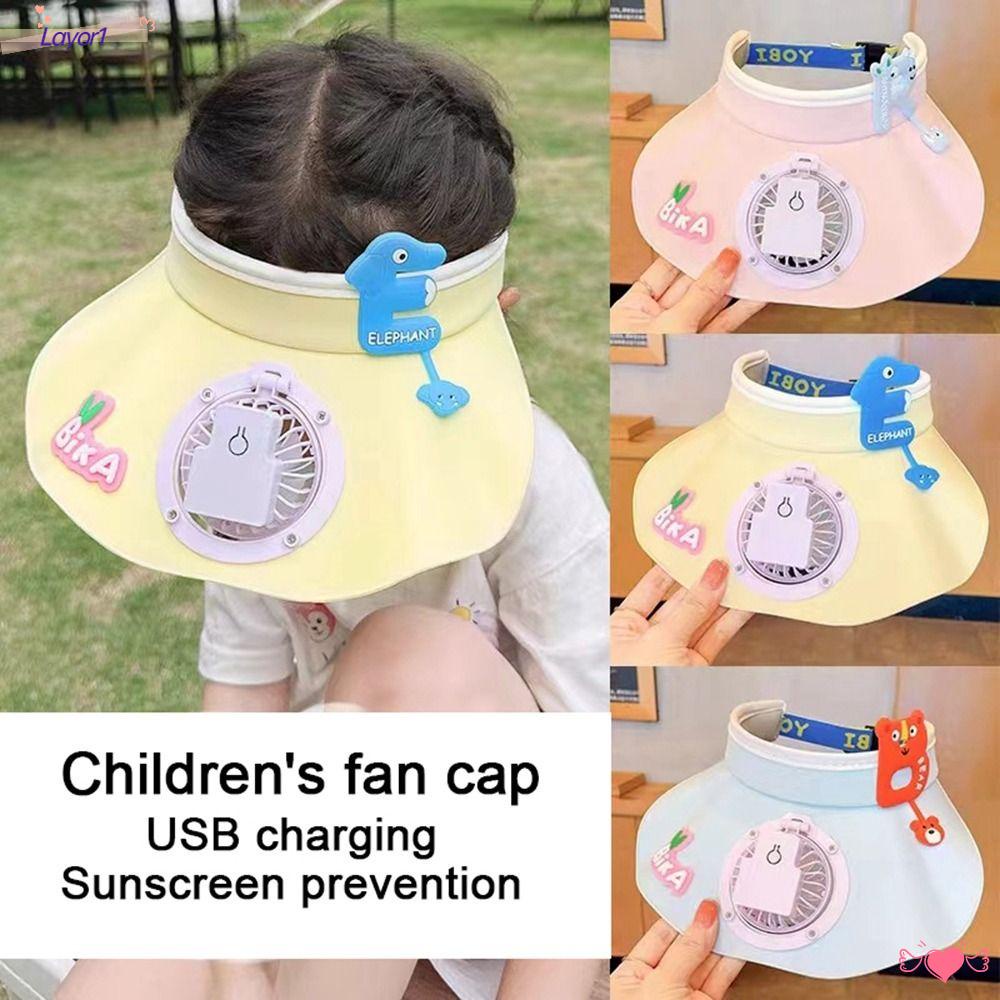 LAYOR1 Mũ Chống Nắng Họa Tiết Hoạt Hình Sáng Tạo UPF50 + Có Quạt USB
