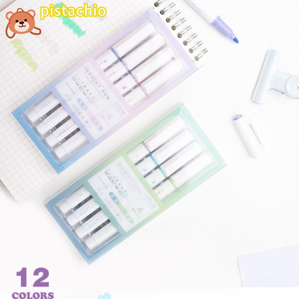 PISTA Set 4 Bút Đánh Sáng Màu Sắc Lấp Lánh Kích Thước 1-4mm