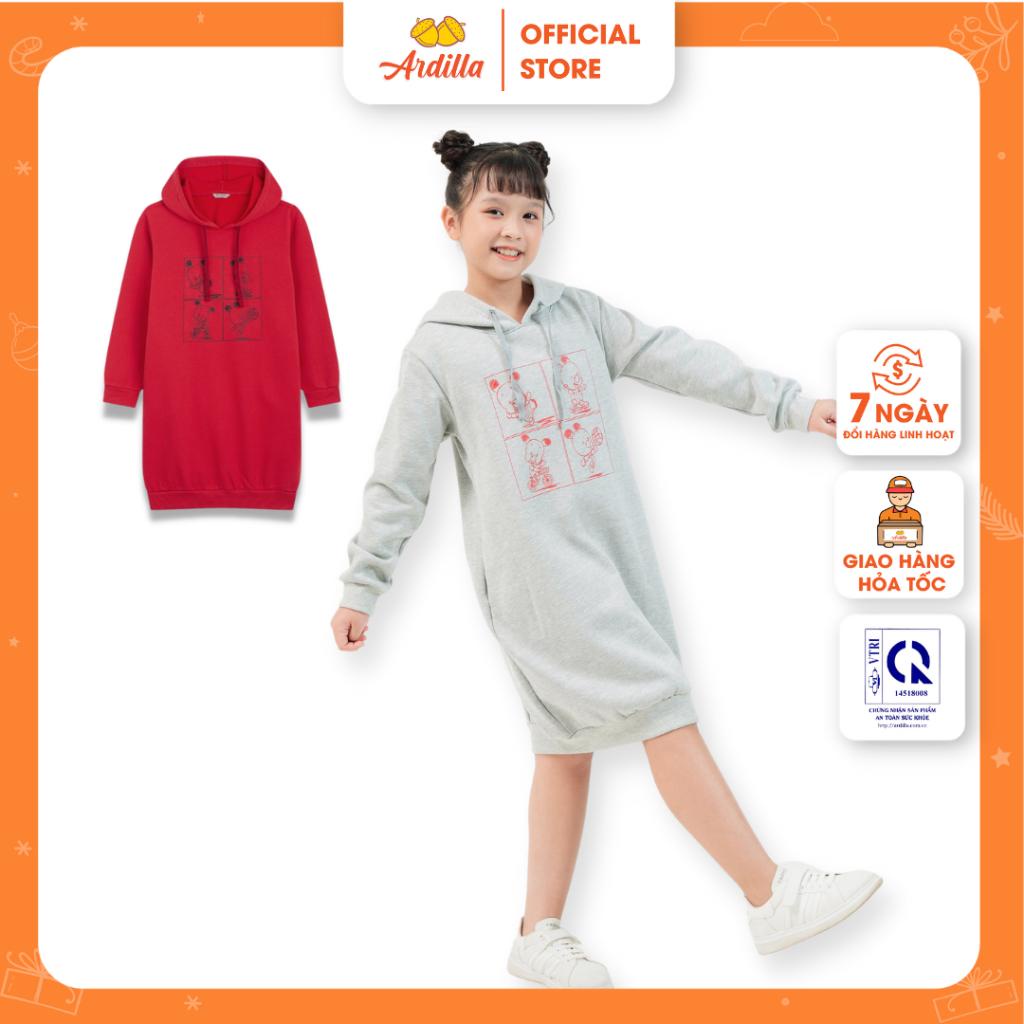 Váy Dài Tay Bé Gái ARDILLA Thiết Kế Dáng Dài Có Mũ, Chất Liệu Nỉ Cào Bông Ấm Áp Cho Bé Từ 8-15 Tuổi TA8502VDT
