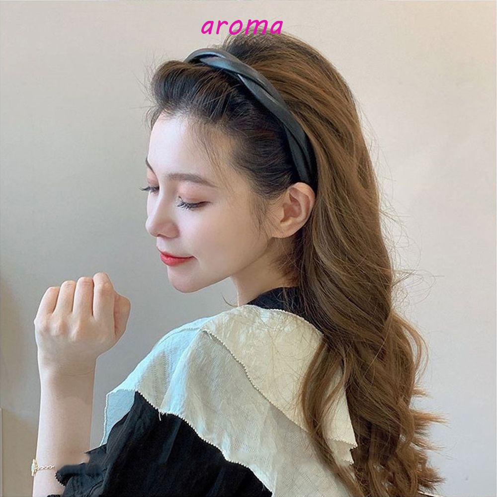 AROMA Băng Đô Cài Tóc Co Giãn Màu Trơn Phong Cách Cổ Điển Thời Trang Cho Nữ