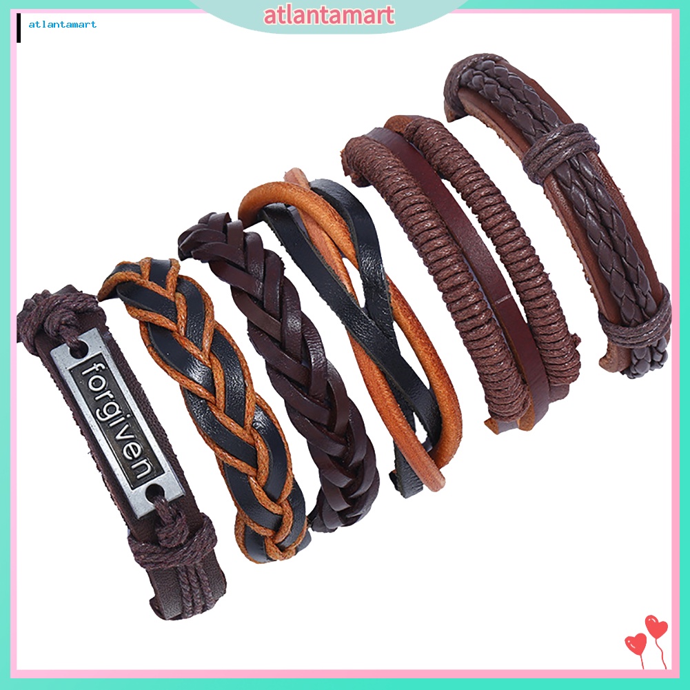 Túi Đựng Đồ Dùng Cao Cấp Tiện Dụng| Set 6 Vòng Tay Da Bện Nhiều Lớp Phong Cách Vintage Cho Nam