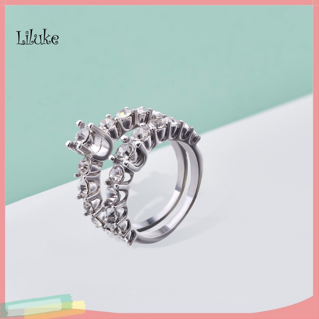 Bộ 2 Nhẫn Nữ Trang Mặt Trái Tim Đính Đá Lấp Lánh