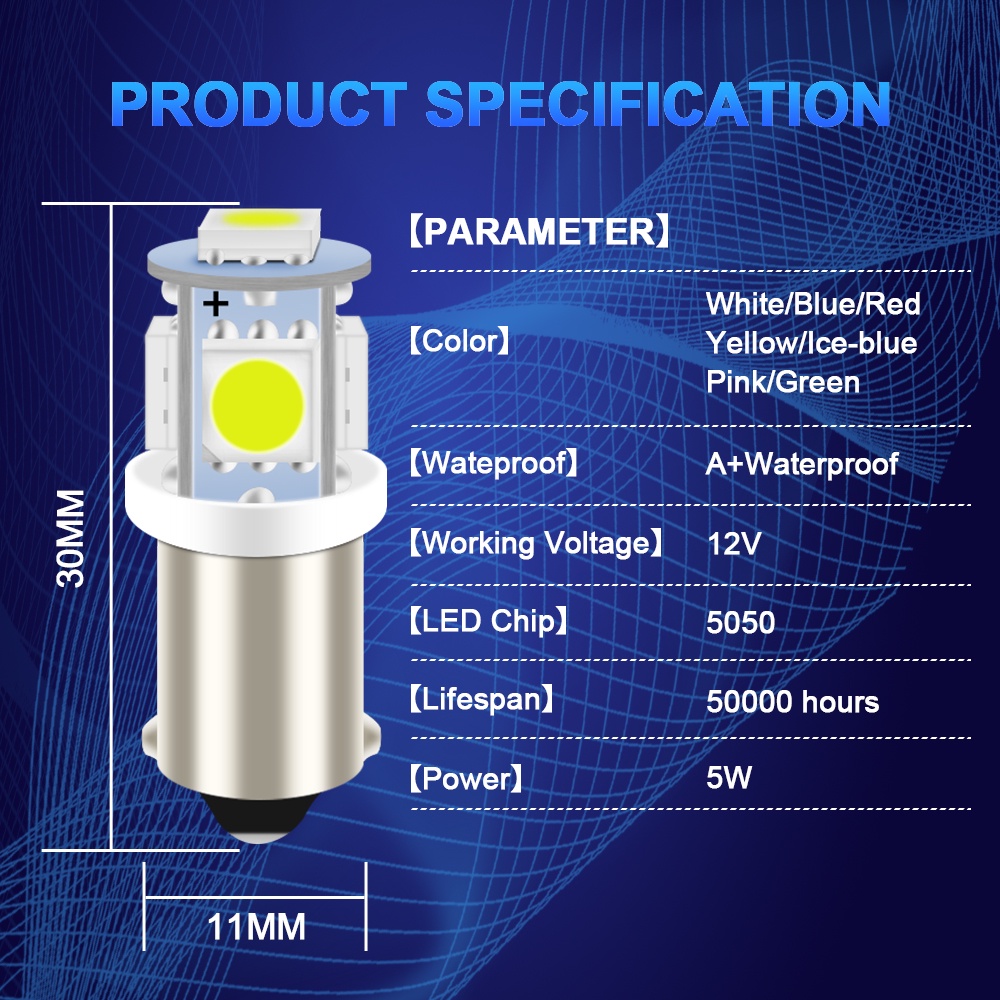 Set 10 Bóng Đèn LED BA9S T11 T4W W6W 12V 24V 5SMD Đa Dụng Dành Cho Ô Tô / Xe Tải