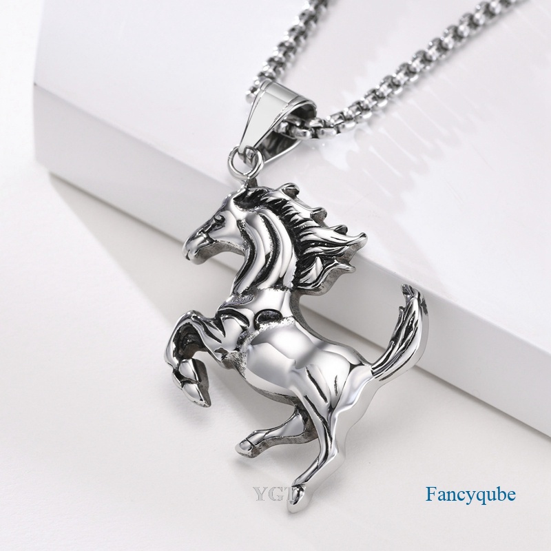 Ygt Vòng cổ Bằng Thép Không Gỉ Mặt Hình Ngựa Ba Chiều Phong Cách Hip Hop Cổ Điển Cá Tính Dành Cho Nam