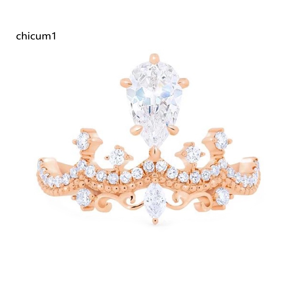 Nhẫn Mạ Bạc Hình Vương Miện Đính Đá Zircon Thời Trang