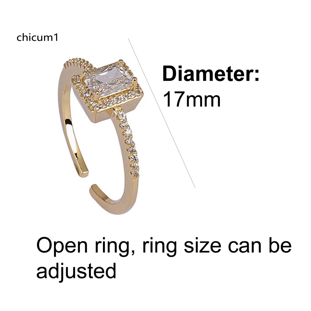 Nhẫn Hở Đính Đá Vuông Tinh Tế Cho Nữ