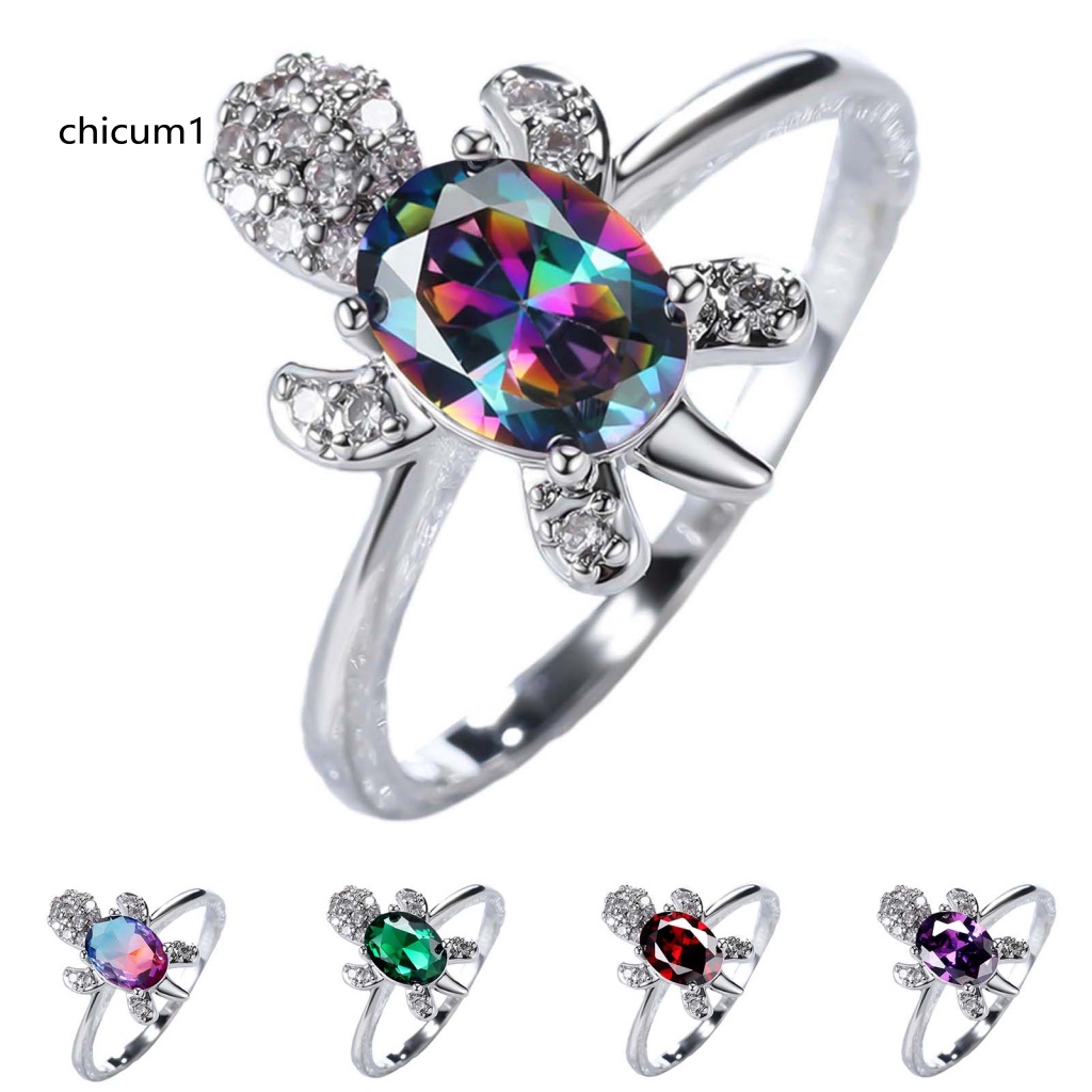 Nhẫn Cặp Đính Đá Hình Rùa Màu Sáng Tinh Tế