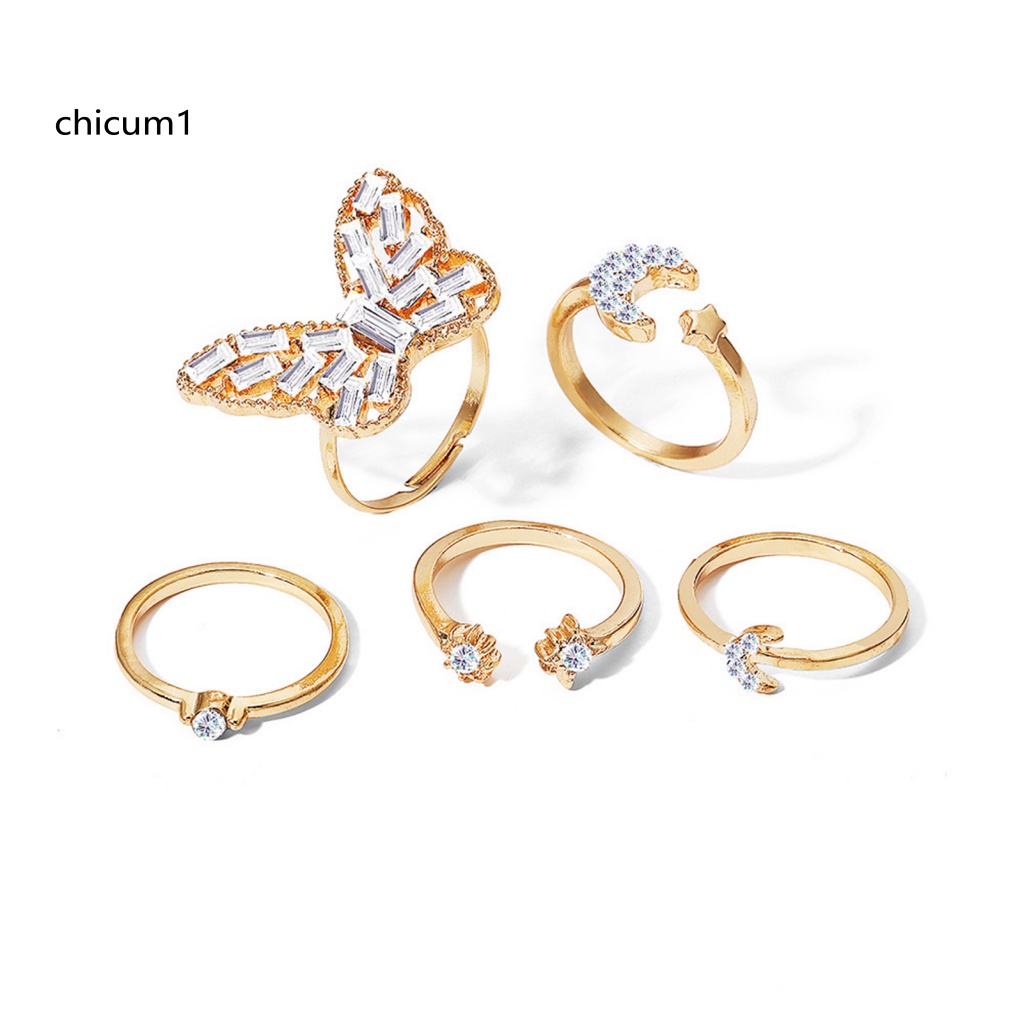 Set 5 Nhẫn Đeo Khớp Ngón Tay Hình Bướm / Mặt Trăng / Ngôi Sao