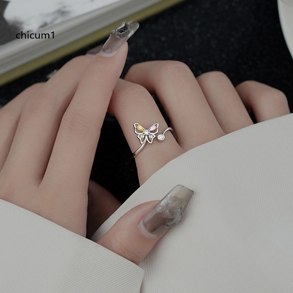 Nhẫn Hở Hình Bướm Đính Đá Zircon Nhiều Màu Ngọt Ngào Thời Trang Cho Nữ
