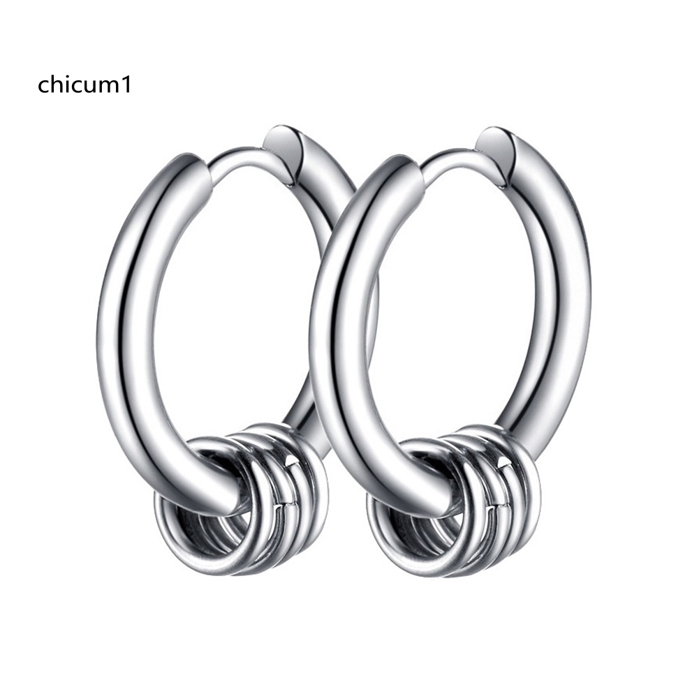 Khuyên Tai Tròn Bằng Thép Không Gỉ Phong Cách Hip Hop Thời Trang