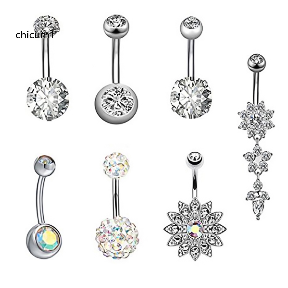 Set 7 Khuyên Rốn Tròn Đính Đá Pha Lê