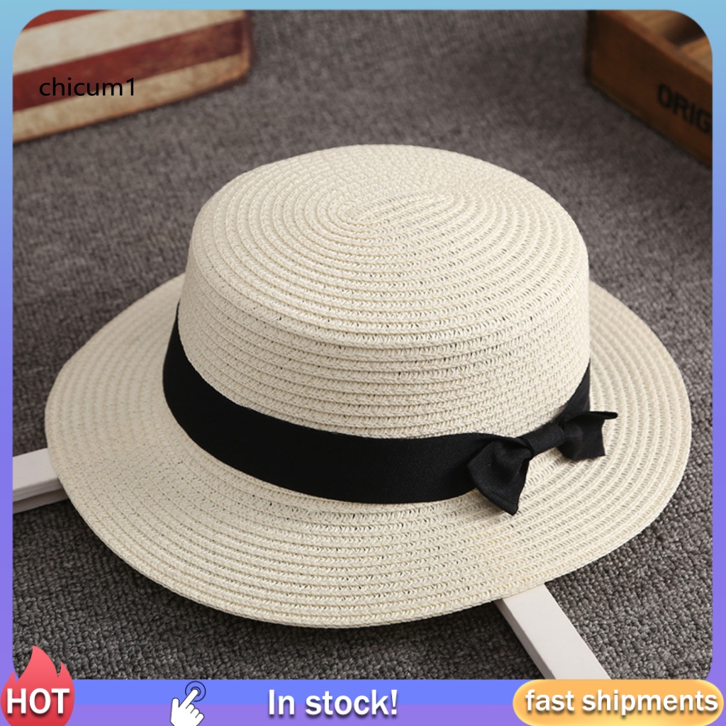 Mũ Cói Rộng Vành Chống Nắng Đính Nơ Thời Trang Cho Nữ