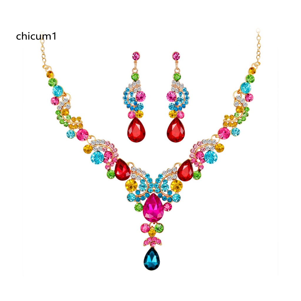 Bộ Vòng cổ + Bông Tai Đính Đá Pha Lê Giả Thời Trang