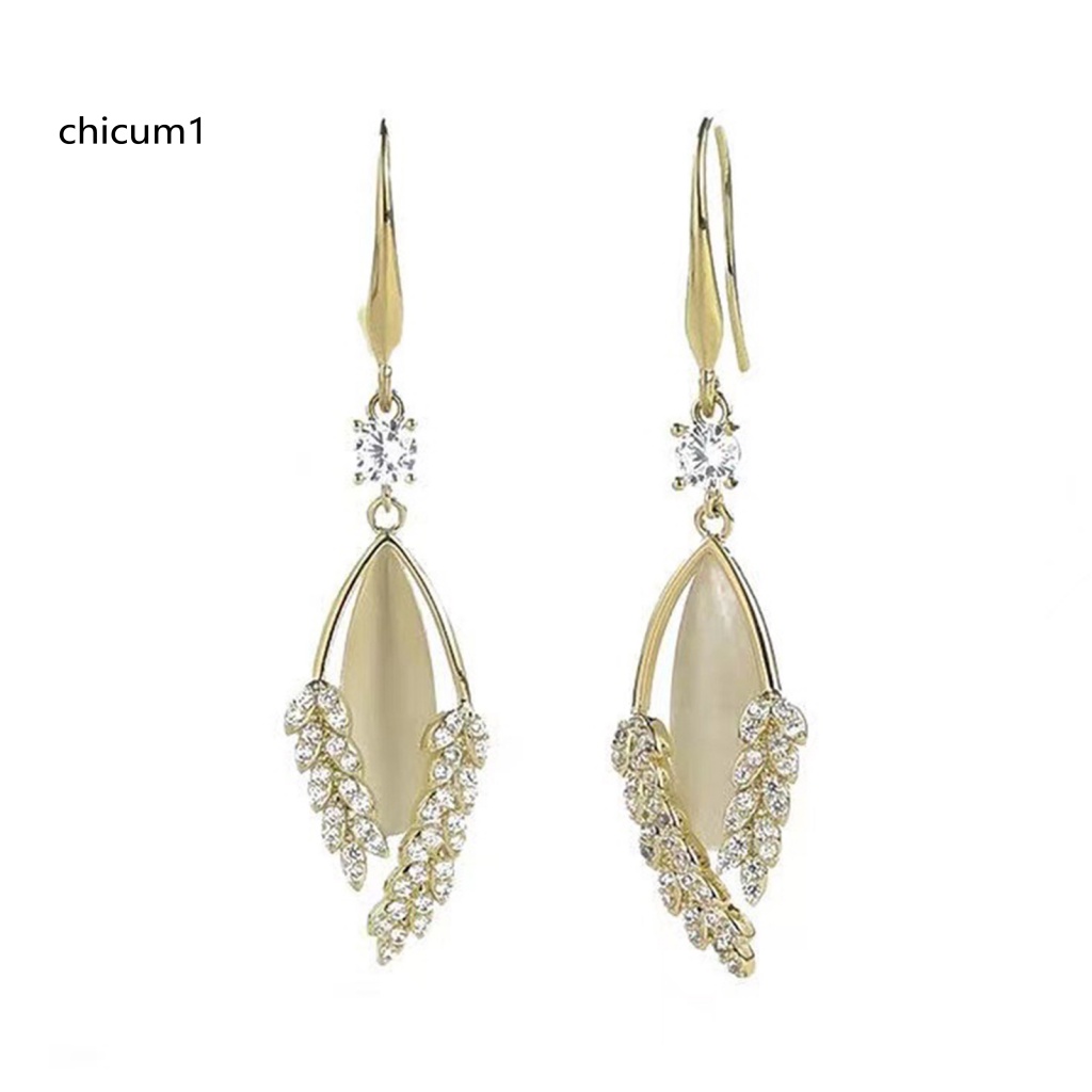 1 Đôi Bông Tai Hình Chiếc Lá Đính Đá Mắt Mèo Giả Thời Trang Sang Trọng Dành Cho Nữ