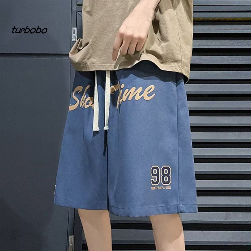 Turbobo Quần Short Thể Thao Lưng Thun Rút Dây Dài Đến Đầu Gối In Chữ Phong Cách Vintage Đường Phố Cho Nam